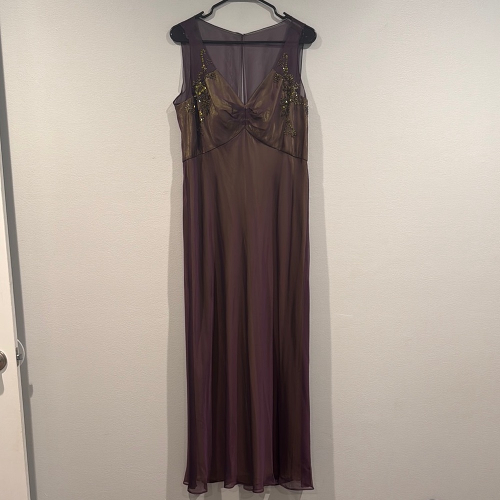 Vintage Patra Deep Purple and Green Beaded Maxi Dress - Size 14
